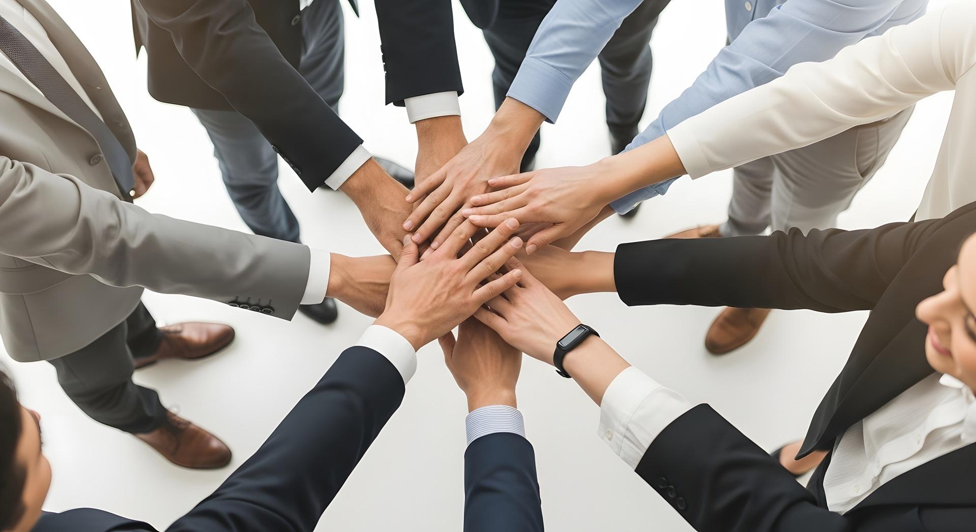 Haende von Teammitgliedern im Kreis | betriebliches Gesundheitsmanagement